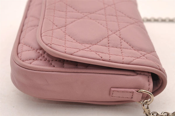 Authentic Christian Dior Cannage Leather Shoulder Cross Bag Pink 4220I