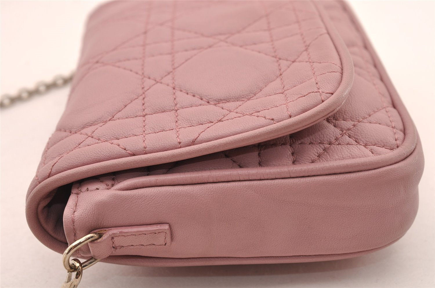 Authentic Christian Dior Cannage Leather Shoulder Cross Bag Pink 4220I