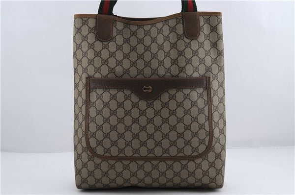 Authentic GUCCI Web Sherry Line Shoulder Tote Bag GG PVC Leather Brown 4224E