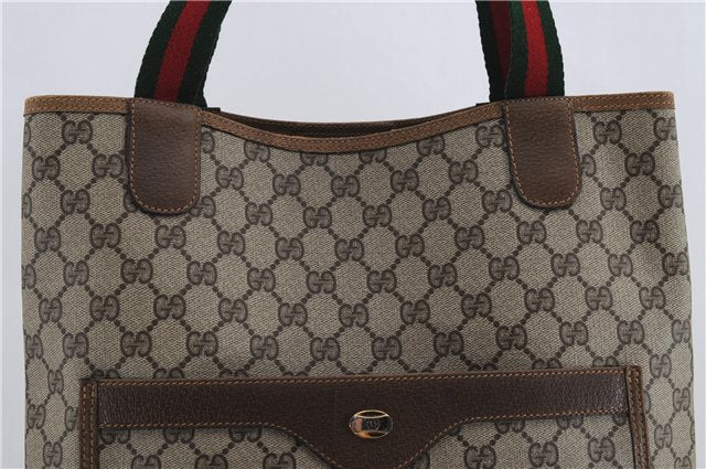 Authentic GUCCI Web Sherry Line Shoulder Tote Bag GG PVC Leather Brown 4224E