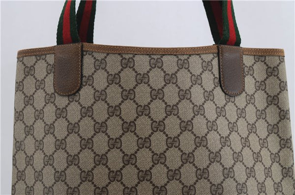 Authentic GUCCI Web Sherry Line Shoulder Tote Bag GG PVC Leather Brown 4224E