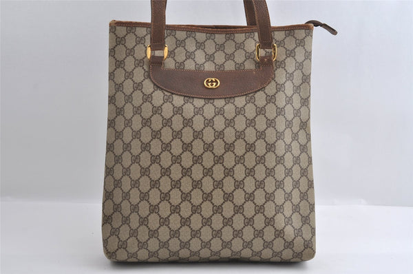 Authentic GUCCI Vintage Shoulder Tote Bag GG PVC Leather Brown 4224I