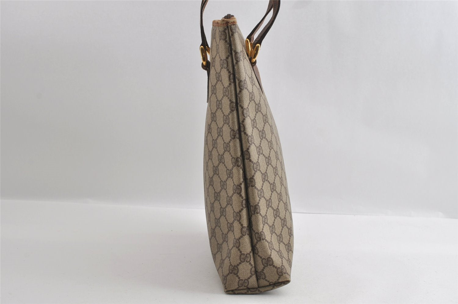 Authentic GUCCI Vintage Shoulder Tote Bag GG PVC Leather Brown 4224I