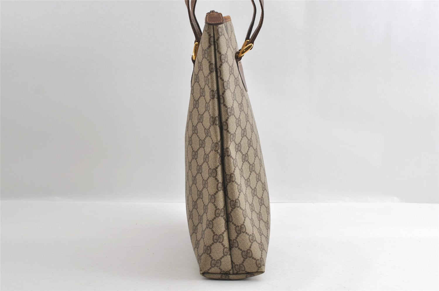 Authentic GUCCI Vintage Shoulder Tote Bag GG PVC Leather Brown 4224I