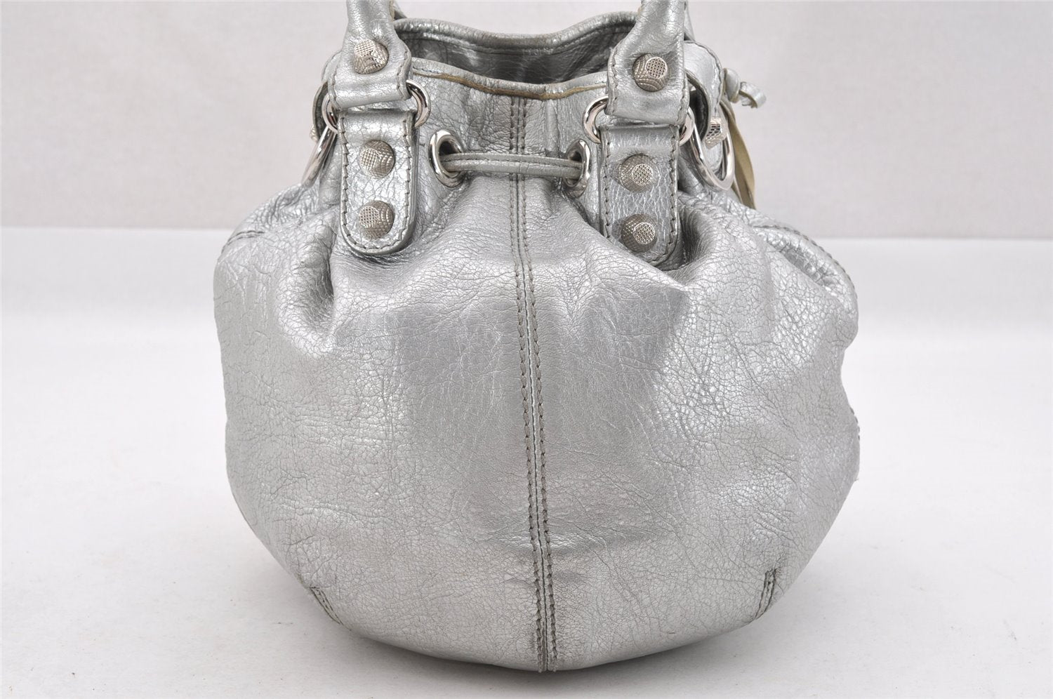 Authentic BALENCIAGA Giant Mini Pompon 2Way Hand Bag Leather 285439 Silver 4225I