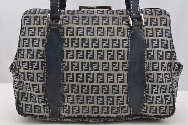 Authentic FENDI Zucchino Shoulder Hand Bag Canvas Leather Navy Blue 4230I