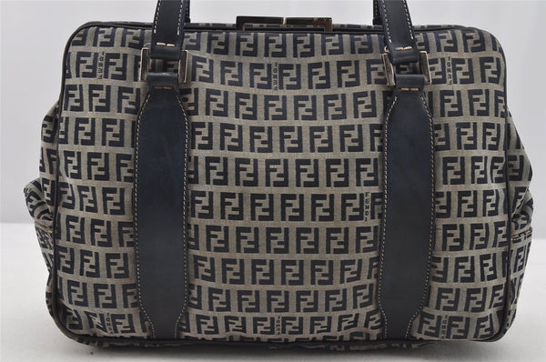 Authentic FENDI Zucchino Shoulder Hand Bag Canvas Leather Navy Blue 4230I