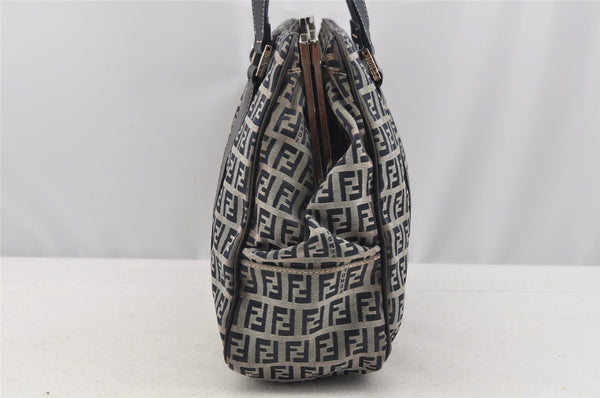 Authentic FENDI Zucchino Shoulder Hand Bag Canvas Leather Navy Blue 4230I