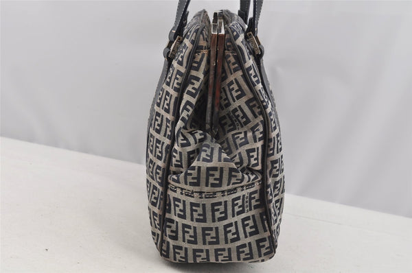 Authentic FENDI Zucchino Shoulder Hand Bag Canvas Leather Navy Blue 4230I