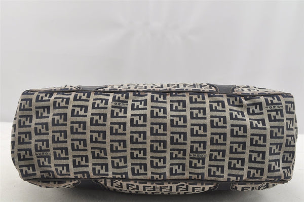 Authentic FENDI Zucchino Shoulder Hand Bag Canvas Leather Navy Blue 4230I