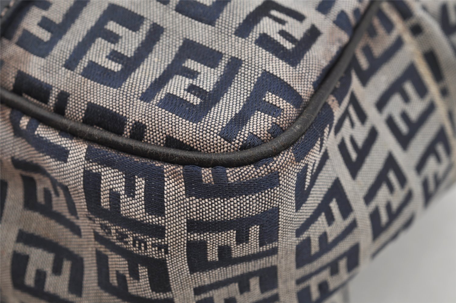 Authentic FENDI Zucchino Shoulder Hand Bag Canvas Leather Navy Blue 4230I