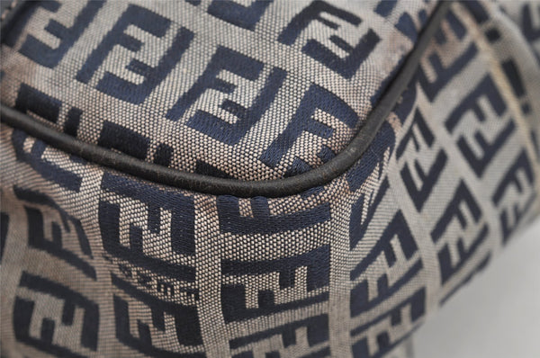 Authentic FENDI Zucchino Shoulder Hand Bag Canvas Leather Navy Blue 4230I