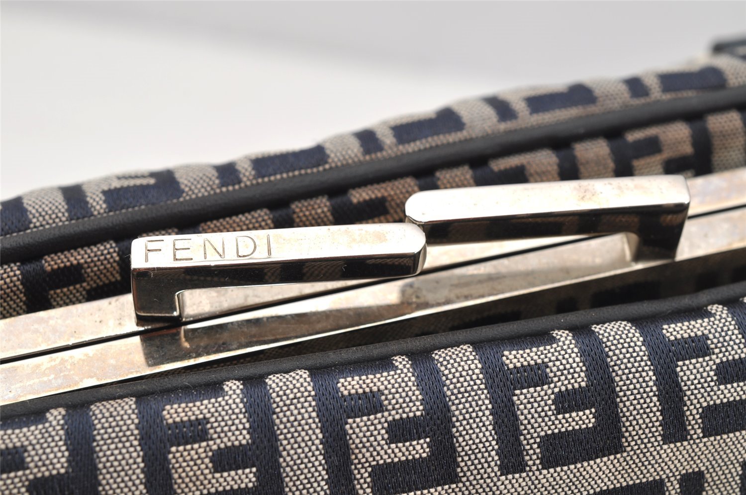 Authentic FENDI Zucchino Shoulder Hand Bag Canvas Leather Navy Blue 4230I