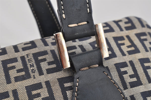 Authentic FENDI Zucchino Shoulder Hand Bag Canvas Leather Navy Blue 4230I