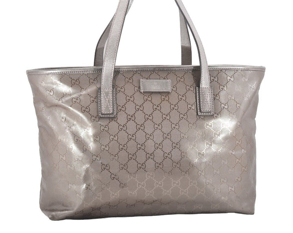 Authentic GUCCI GG Imprime Shoulder Tote Bag GG PVC Leather 211137 Silver 4231I