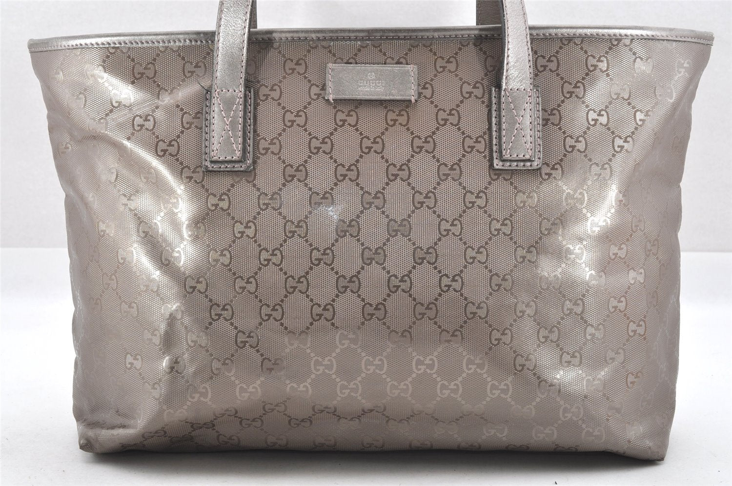 Authentic GUCCI GG Imprime Shoulder Tote Bag GG PVC Leather 211137 Silver 4231I