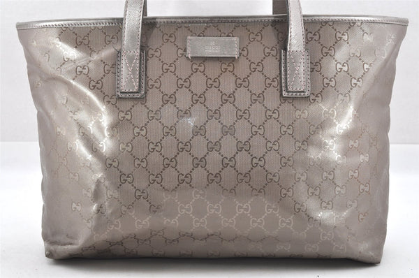 Authentic GUCCI GG Imprime Shoulder Tote Bag GG PVC Leather 211137 Silver 4231I