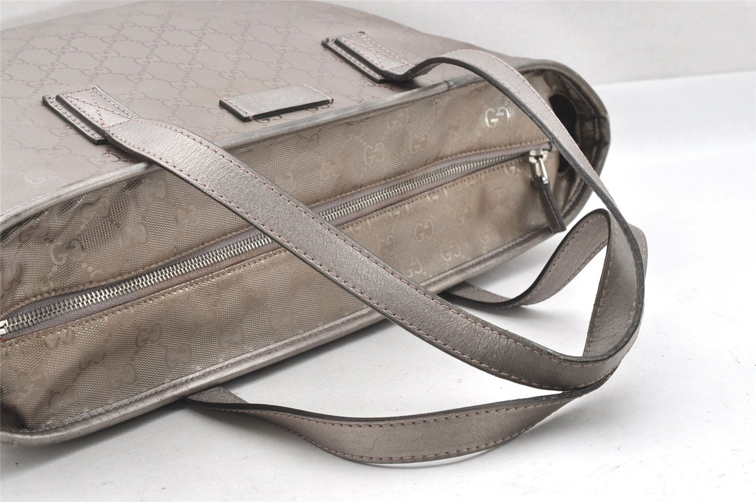 Authentic GUCCI GG Imprime Shoulder Tote Bag GG PVC Leather 211137 Silver 4231I
