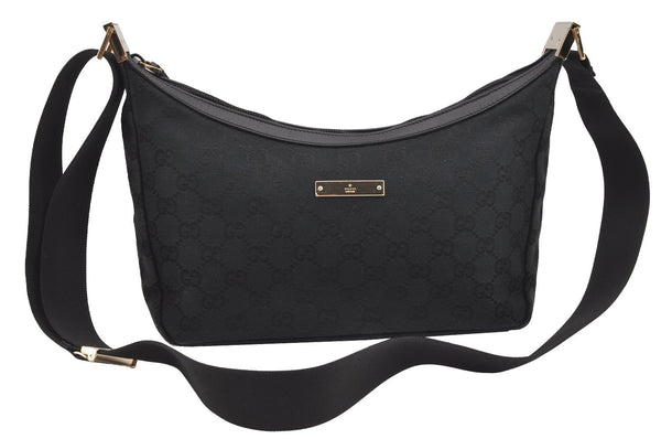 Authentic GUCCI Shoulder Cross Body Bag GG Canvas Leather 0190433 Black 4232I