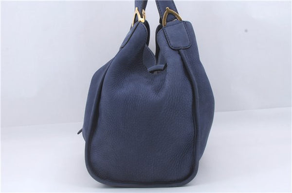 Authentic GUCCI Soft Stirrup Shoulder Tote Bag Leather 296856 Blue 4233D