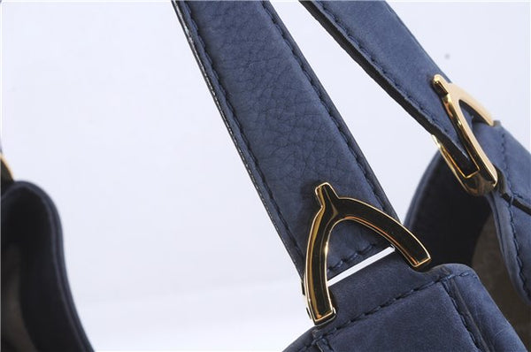 Authentic GUCCI Soft Stirrup Shoulder Tote Bag Leather 296856 Blue 4233D