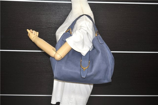 Authentic GUCCI Soft Stirrup Shoulder Tote Bag Leather 296856 Blue 4233D