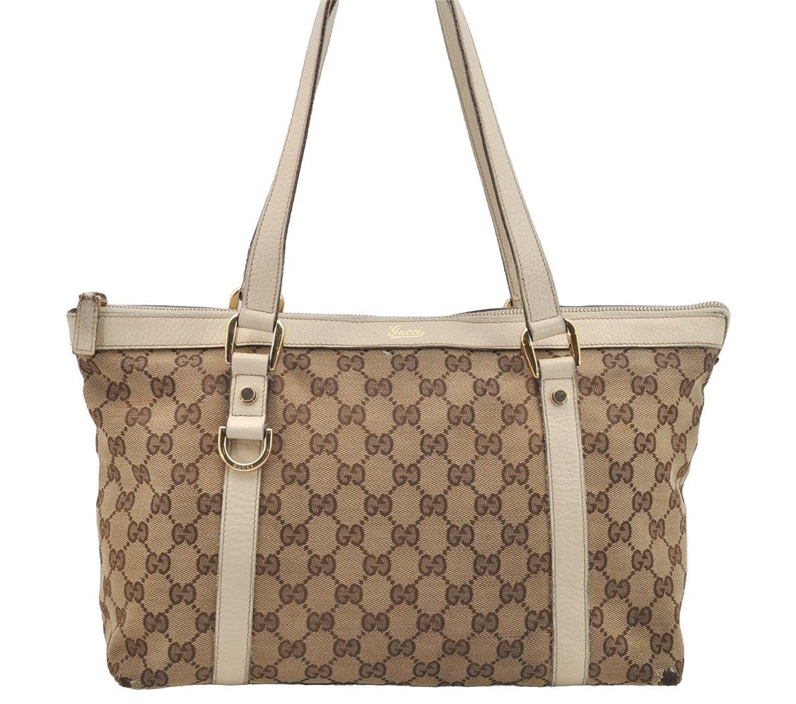Authentic GUCCI Abbey Shoulder Tote Bag GG Canvas Leather 141470 Brown 4233I