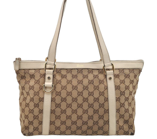 Authentic GUCCI Abbey Shoulder Tote Bag GG Canvas Leather 141470 Brown 4233I