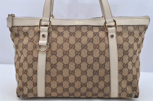 Authentic GUCCI Abbey Shoulder Tote Bag GG Canvas Leather 141470 Brown 4233I