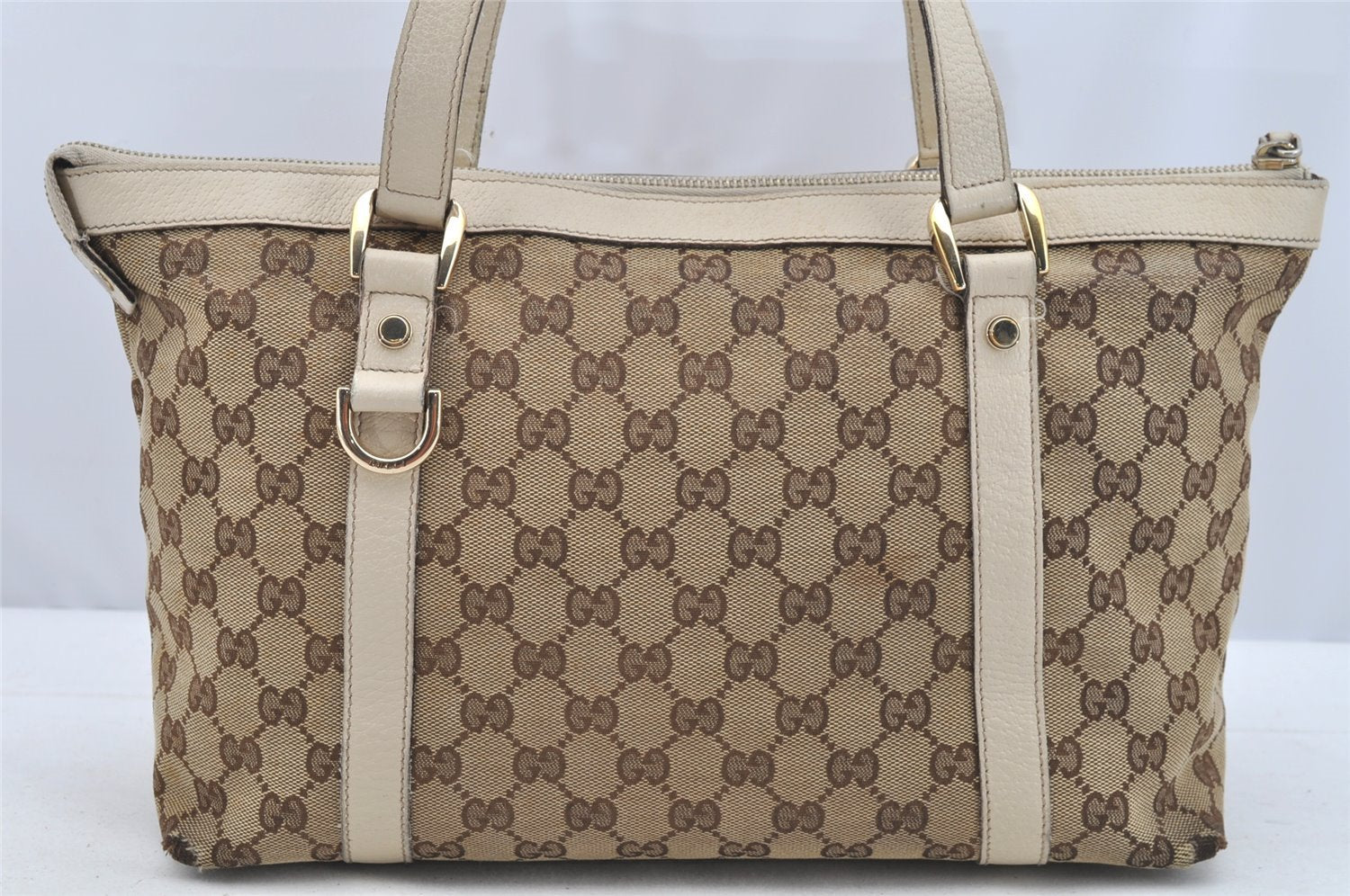 Authentic GUCCI Abbey Shoulder Tote Bag GG Canvas Leather 141470 Brown 4233I