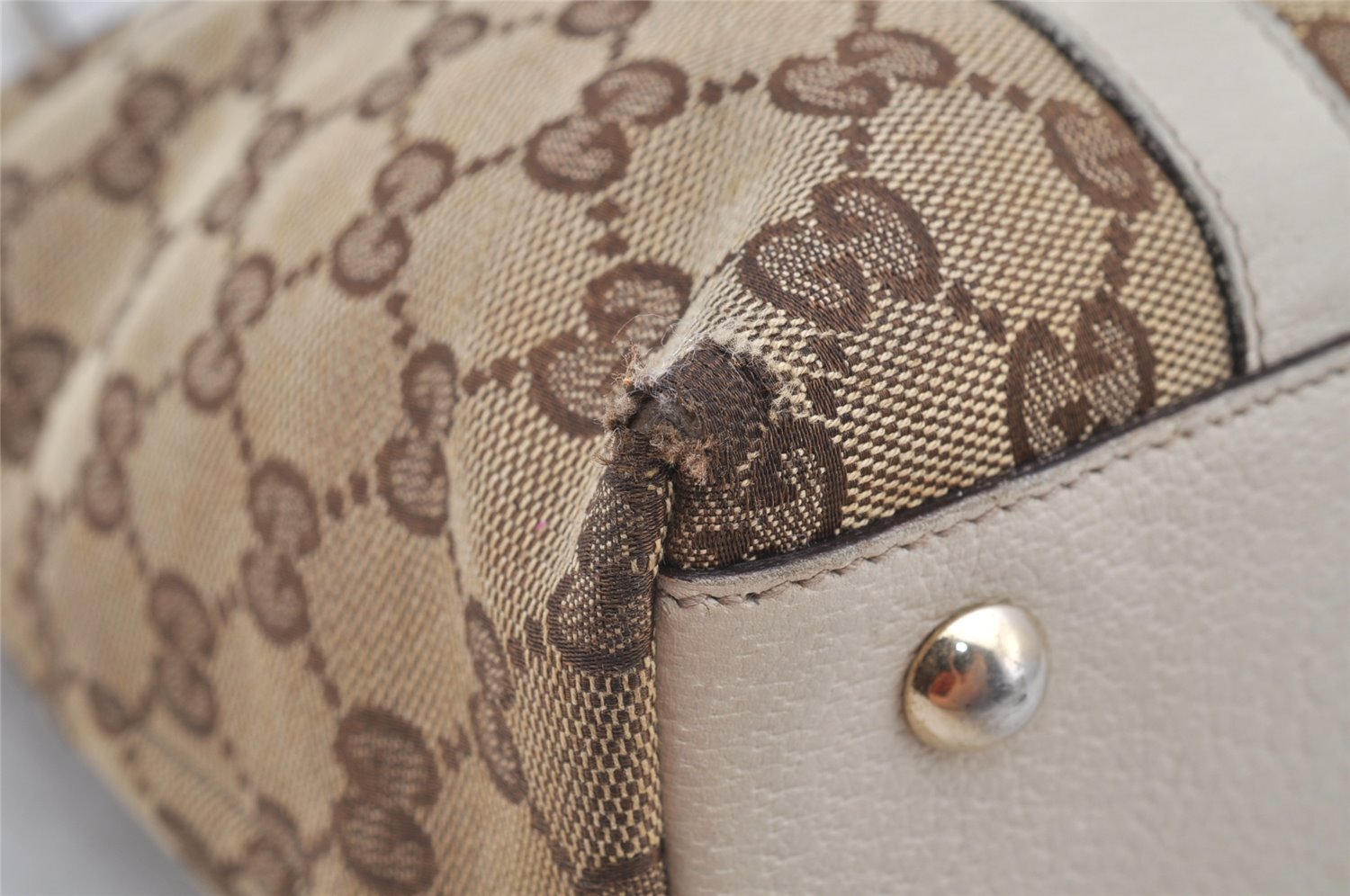 Authentic GUCCI Abbey Shoulder Tote Bag GG Canvas Leather 141470 Brown 4233I