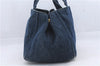 Authentic PRADA Canapa Tote Hand Bag Denim Canvas Blue 4234D