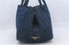 Authentic PRADA Canapa Tote Hand Bag Denim Canvas Blue 4234D