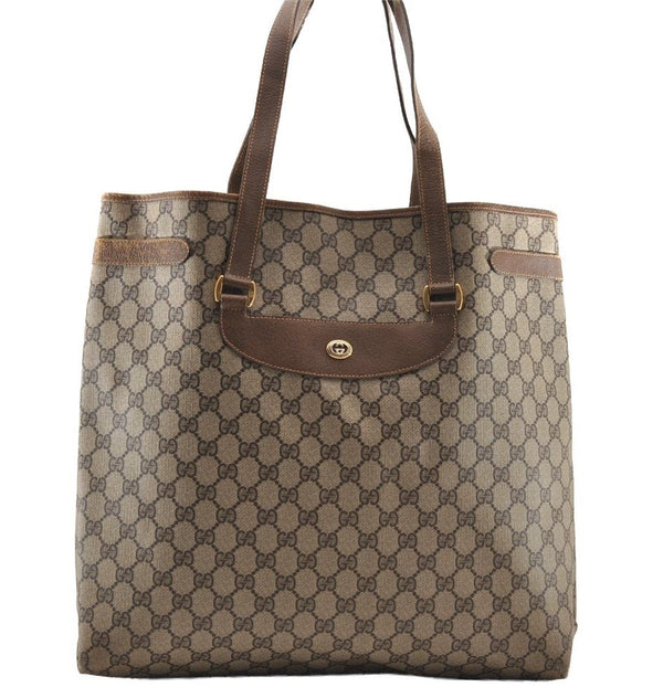Authentic GUCCI Vintage Shoulder Hand Tote Bag GG PVC Leather Brown 4234I