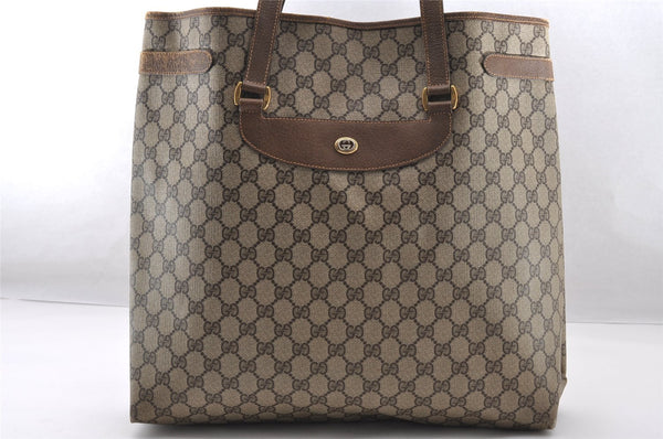 Authentic GUCCI Vintage Shoulder Hand Tote Bag GG PVC Leather Brown 4234I
