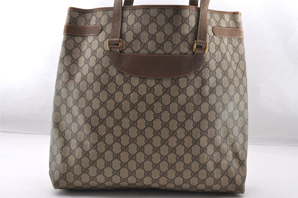 Authentic GUCCI Vintage Shoulder Hand Tote Bag GG PVC Leather Brown 4234I