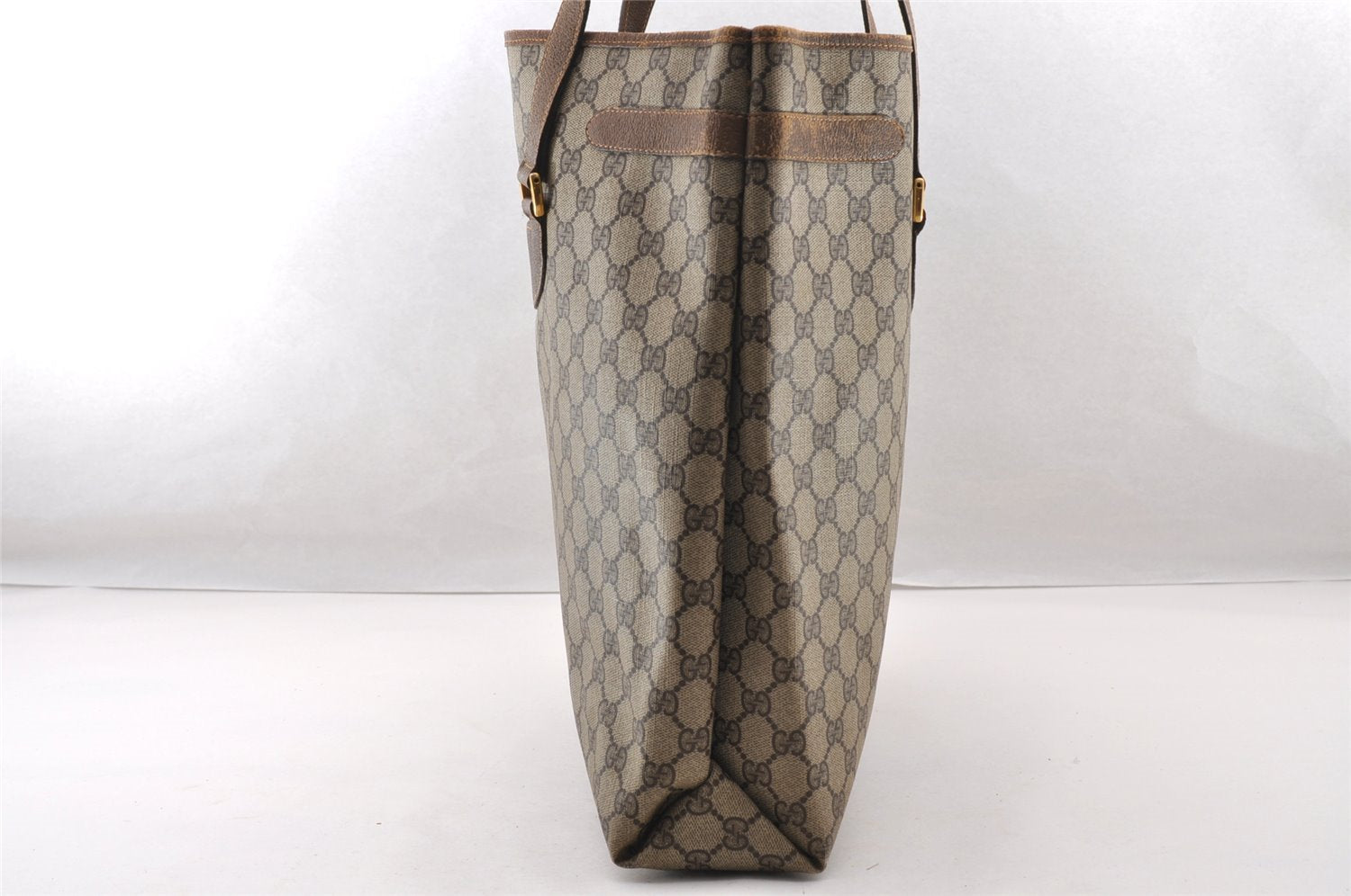 Authentic GUCCI Vintage Shoulder Hand Tote Bag GG PVC Leather Brown 4234I