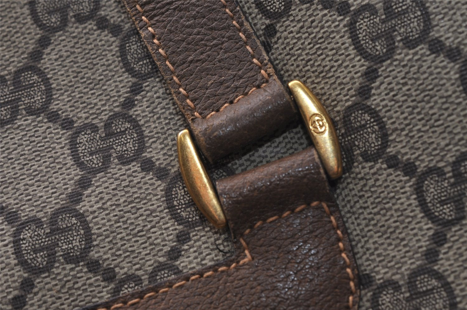 Authentic GUCCI Vintage Shoulder Hand Tote Bag GG PVC Leather Brown 4234I