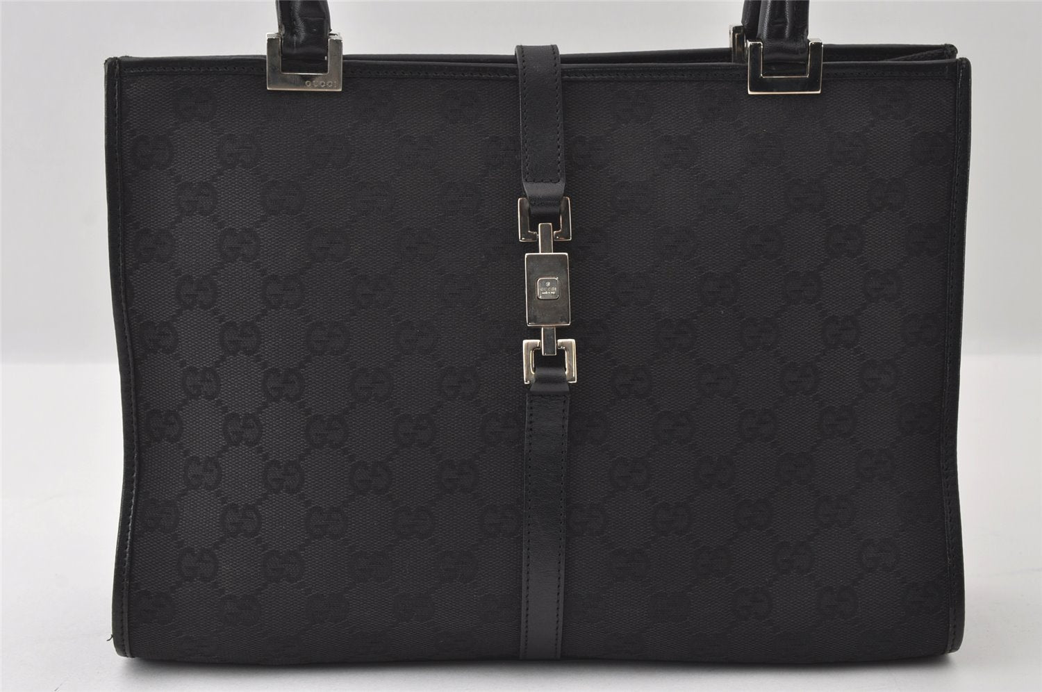 Authentic GUCCI Jackie Shoulder Hand Bag GG Canvas Leather 0021073 Black 4235I