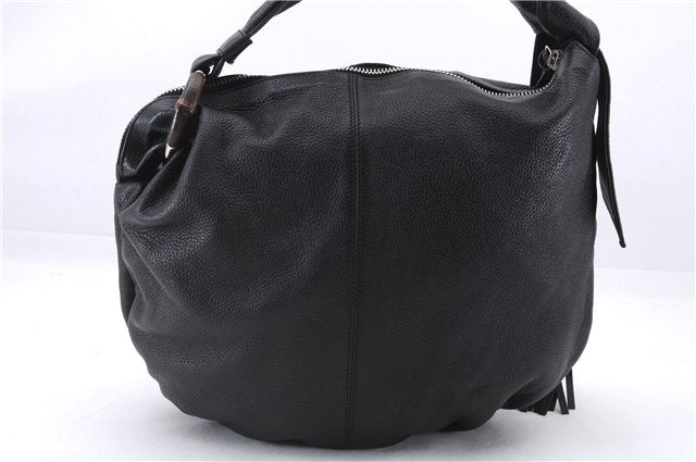 Authentic GUCCI Bamboo Tassel Shoulder Tote Bag Leather 232930 Black 4236E