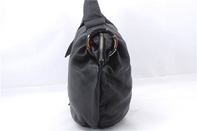 Authentic GUCCI Bamboo Tassel Shoulder Tote Bag Leather 232930 Black 4236E