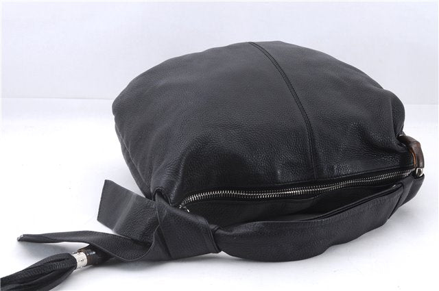 Authentic GUCCI Bamboo Tassel Shoulder Tote Bag Leather 232930 Black 4236E