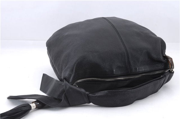 Authentic GUCCI Bamboo Tassel Shoulder Tote Bag Leather 232930 Black 4236E