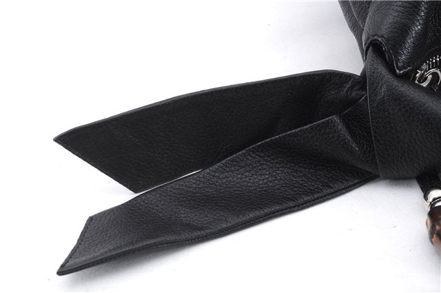 Authentic GUCCI Bamboo Tassel Shoulder Tote Bag Leather 232930 Black 4236E