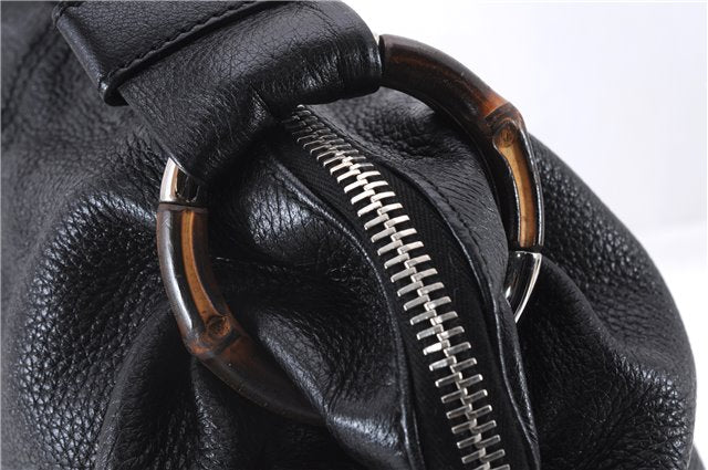 Authentic GUCCI Bamboo Tassel Shoulder Tote Bag Leather 232930 Black 4236E