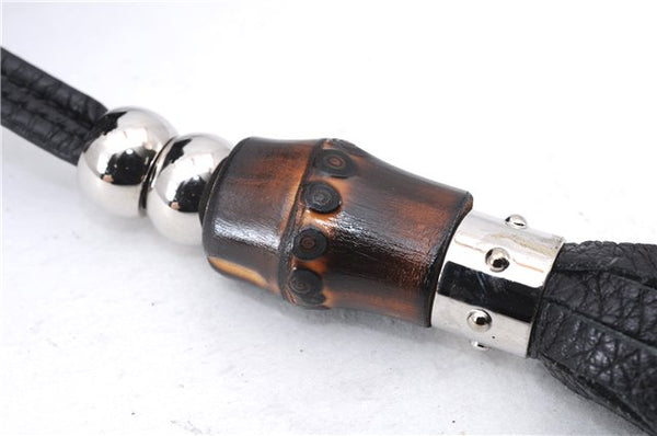 Authentic GUCCI Bamboo Tassel Shoulder Tote Bag Leather 232930 Black 4236E