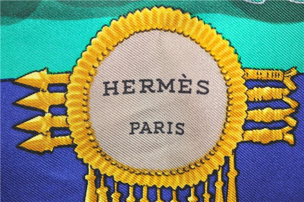 Authentic HERMES Carre 90 Scarf "Mexique" Silk Blue 4240D