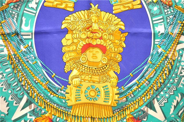 Authentic HERMES Carre 90 Scarf "Mexique" Silk Blue 4240D