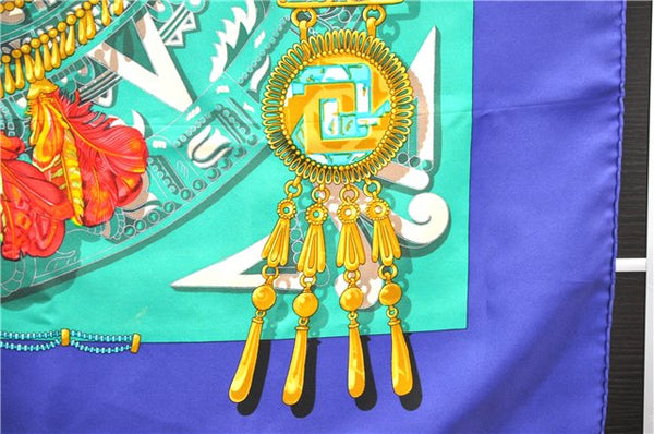 Authentic HERMES Carre 90 Scarf "Mexique" Silk Blue 4240D