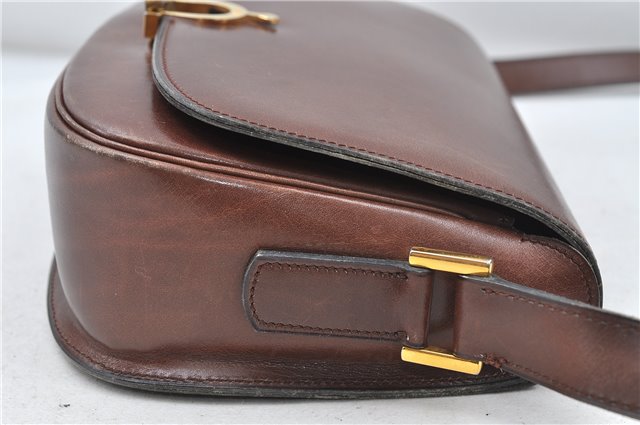 Authentic CELINE Shoulder Cross Body Bag Leather Brown 4241D